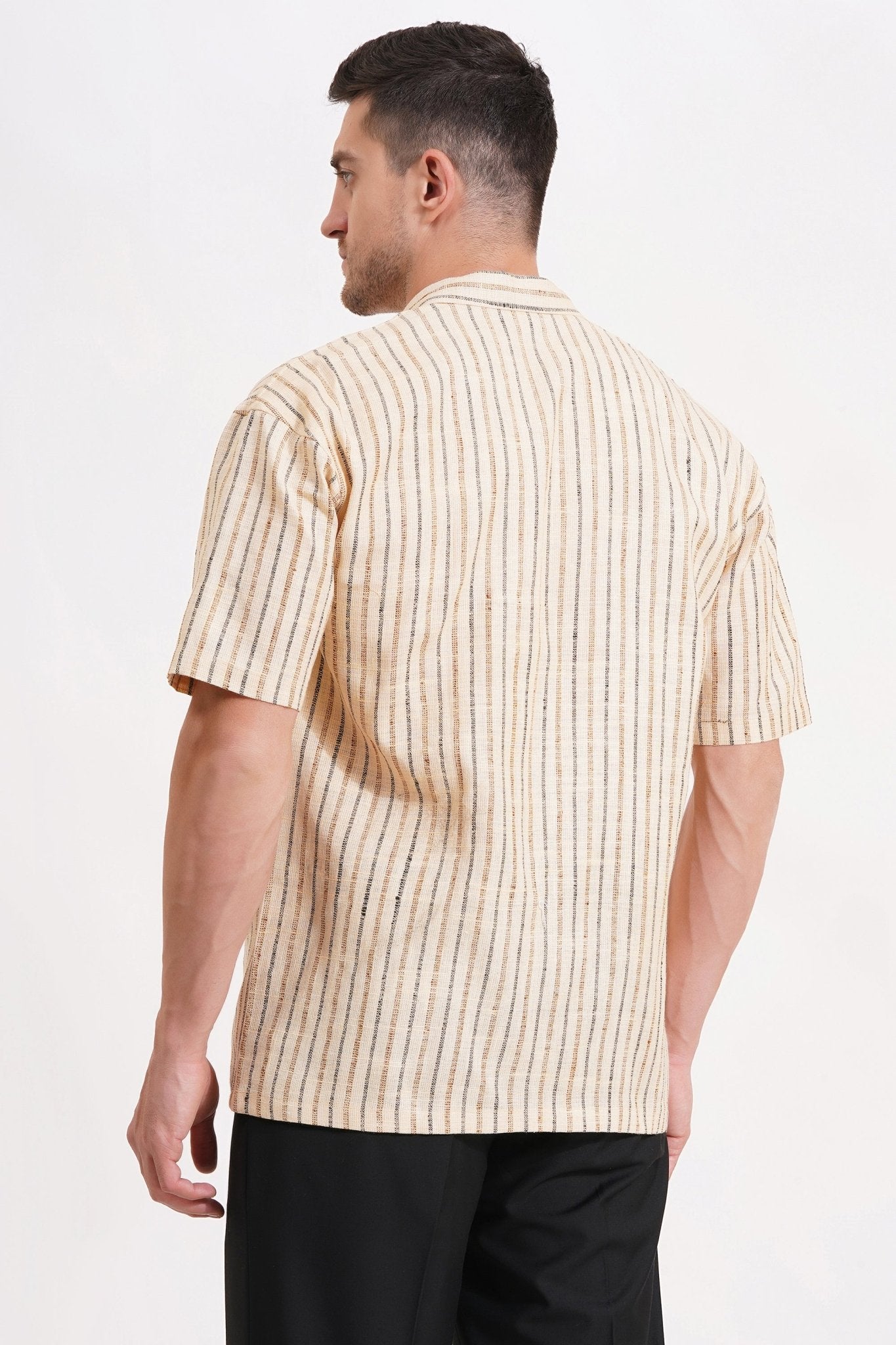 Comfort Fit Striped Khadi Short Sleeve Shirt - Adam Spirit