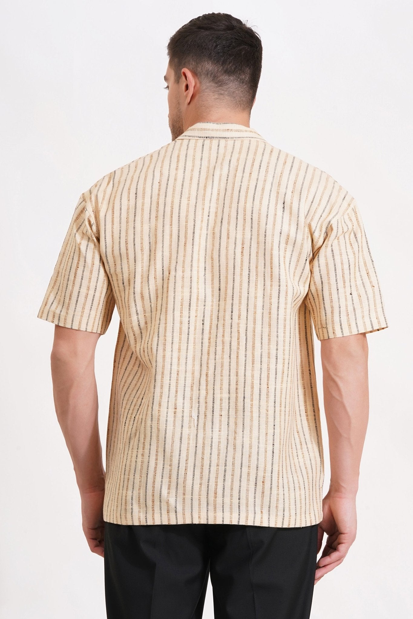 Comfort Fit Striped Khadi Short Sleeve Shirt - Adam Spirit