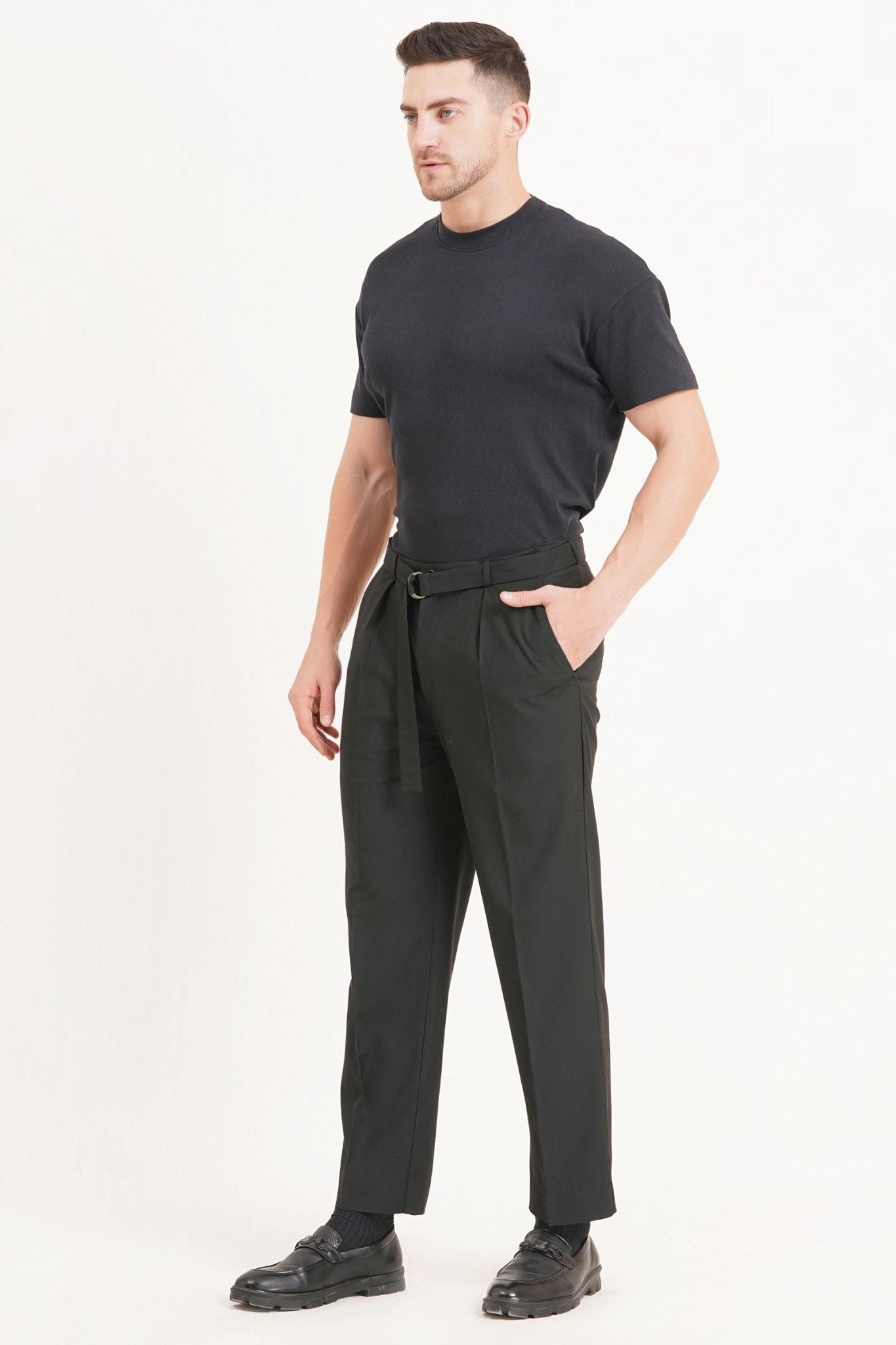 Relaxed Fit D Belted Tailored Pants - Adam Spirit