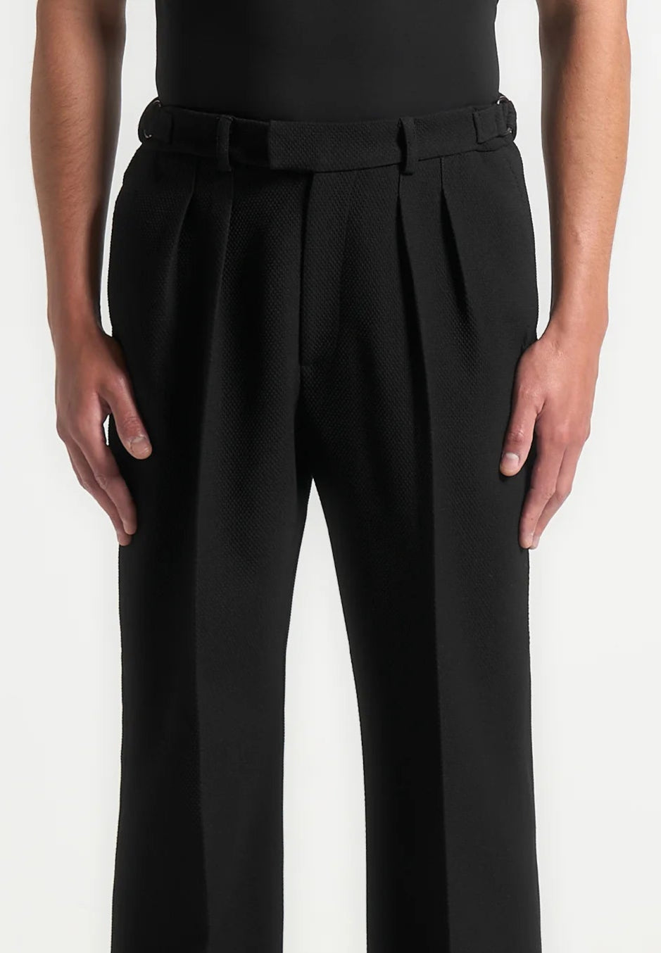 Black Textured Twin Pleat Tailored Trousers -  Relaxed Fit - Adam Spirit