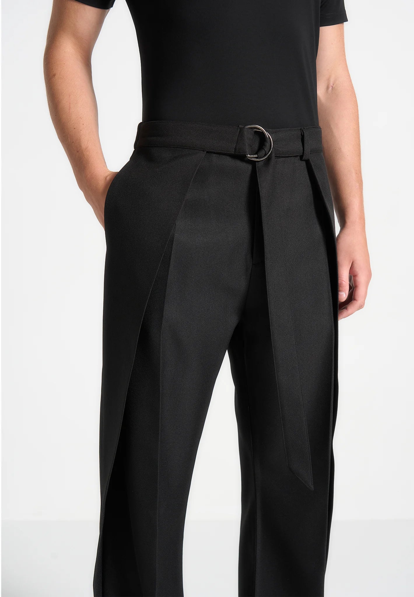 Black Wrap Leg Tailored Trousers - Relaxed Fit - Adam Spirit