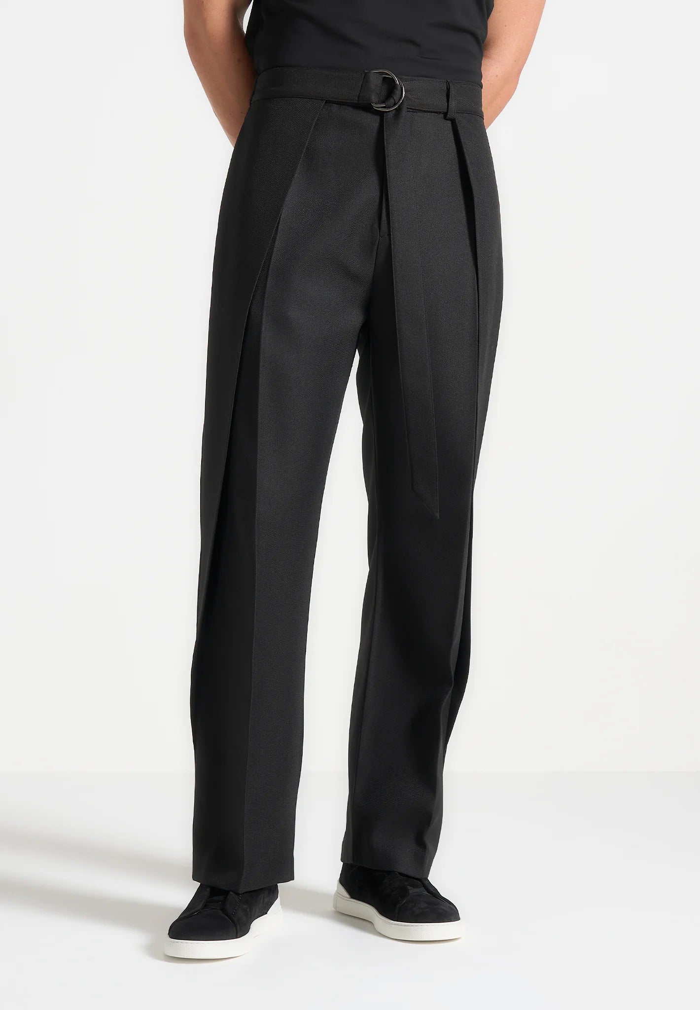 Black Wrap Leg Tailored Trousers - Relaxed Fit - Adam Spirit