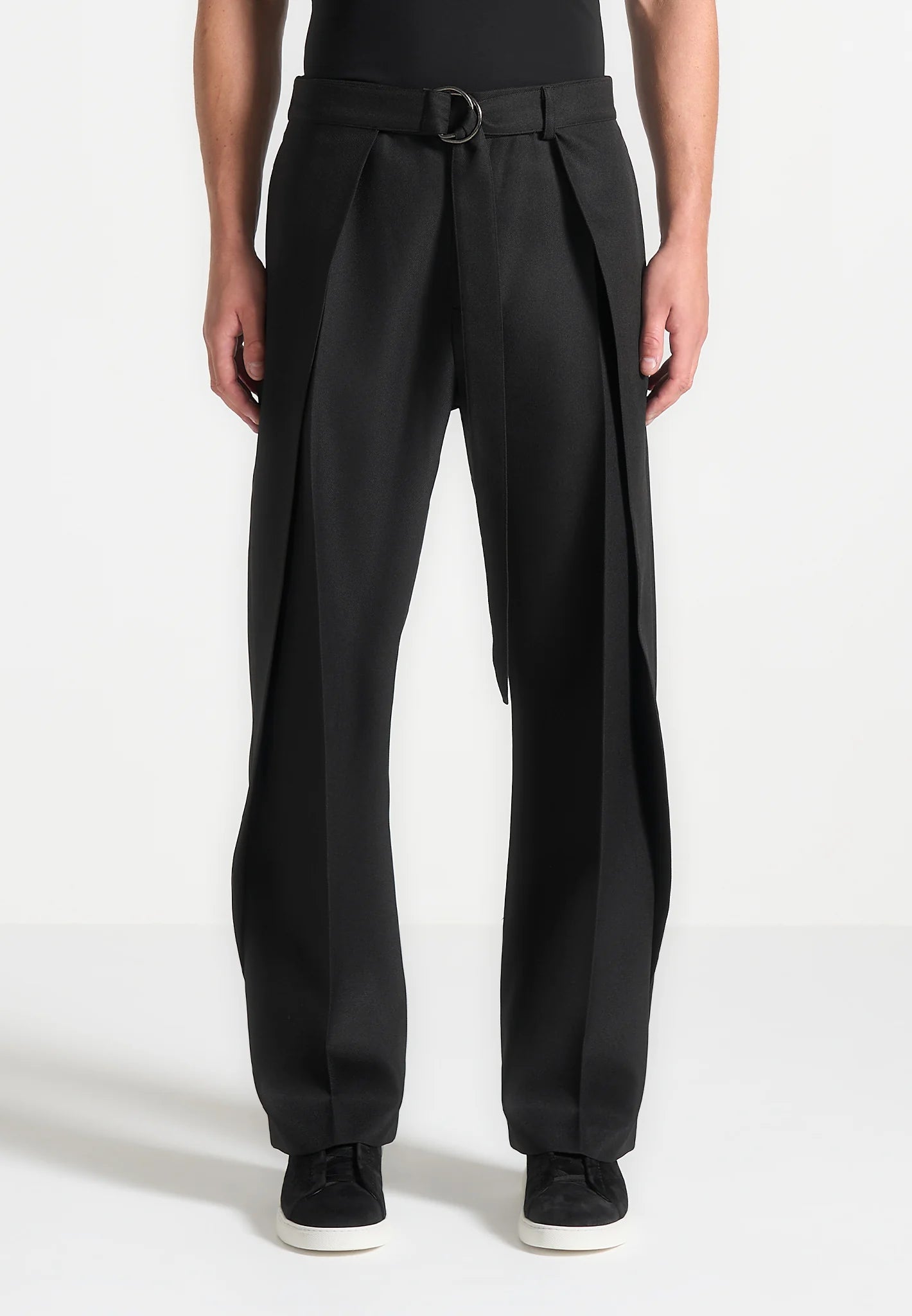 Black Wrap Leg Tailored Trousers - Relaxed Fit - Adam Spirit